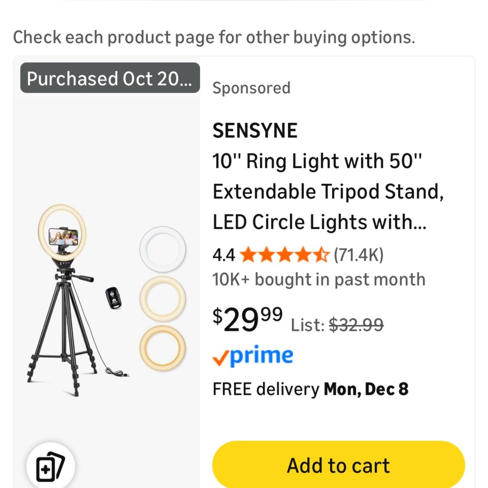 10" LED Ring Light with 50" Extendable Black Tripod Stand
